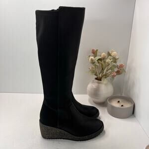 Aetrex Rose Leather Chunky Wedge Knee High Boot Black Women's 6-6.5/EU36